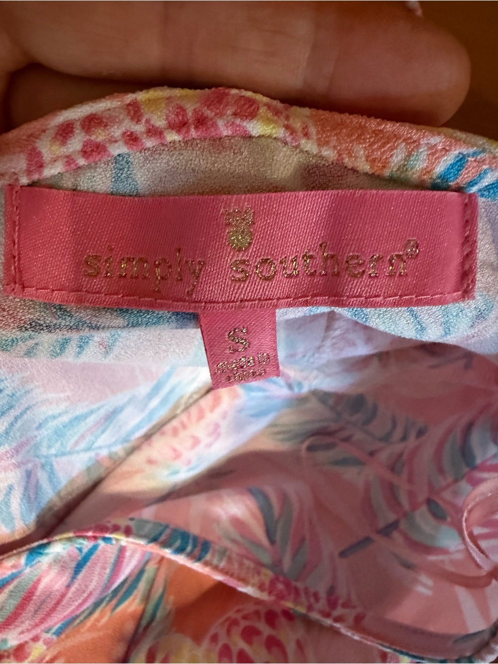 Simply Southern Pink Pineapple Tropical Palm Tiered Babydoll Dress Tunic S - Picture 14 of 14